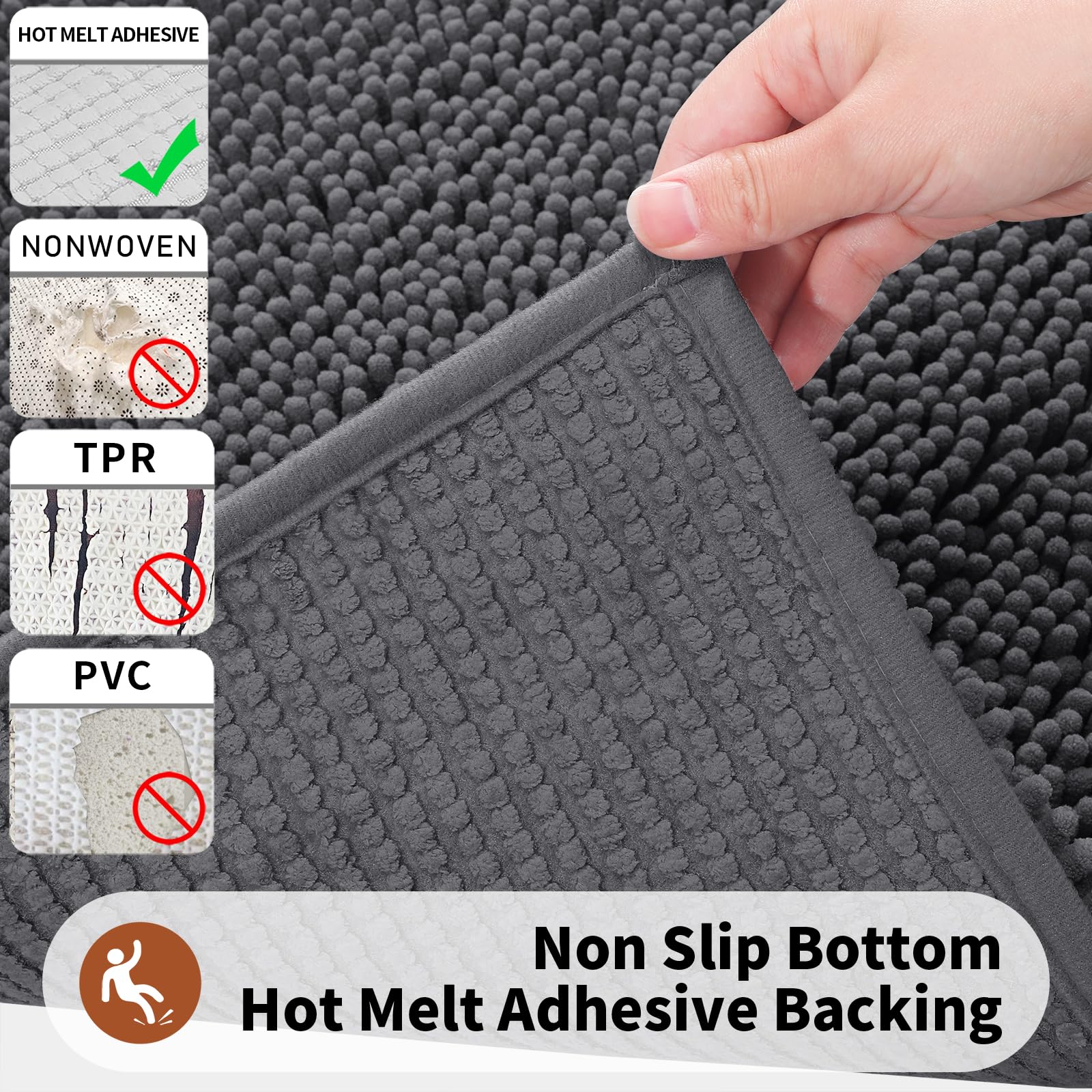 Yimobra Luxury Shaggy Toilet Bath Mat U-Shaped Contour Rugs For Bathroom, 24.4 X 20.4 Inches, Soft And Comfortable, Maximum Abso